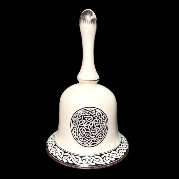 Vintage Porcelain Celtic Knot Christmas Bell White Silver & Black